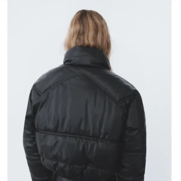 ZARA CROPPED FAUX LEATHER PADDED PUFFER JACKET NWT - Picture 5 of 11